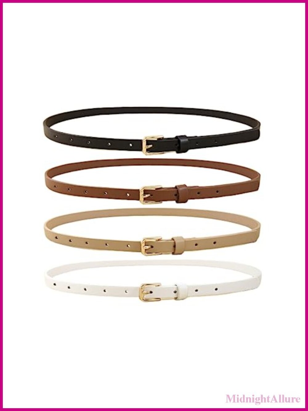 4 Pack Women Skinny Belts PU Leather Thin Waist Belt Jeans Dress